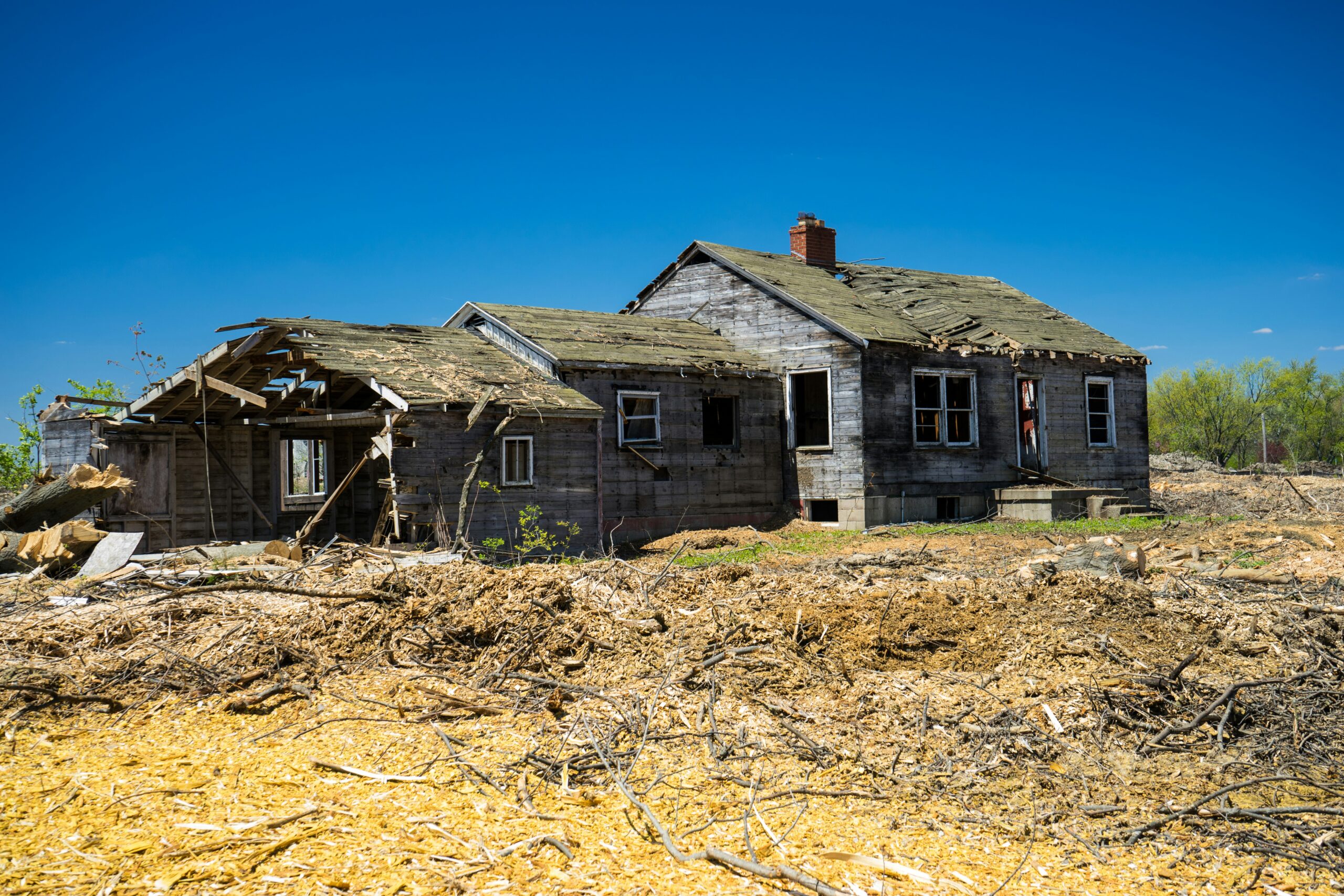 Home with severe damage from storm