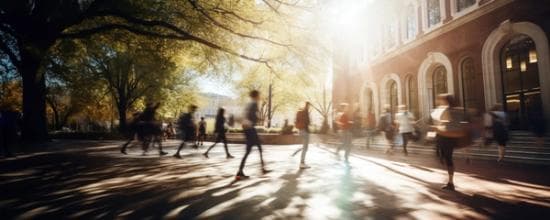 Blurry image of students returning to college