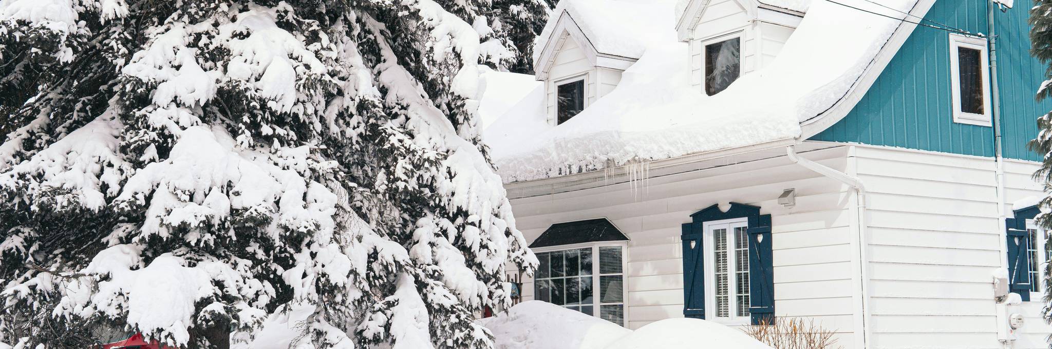 Home covered in snow