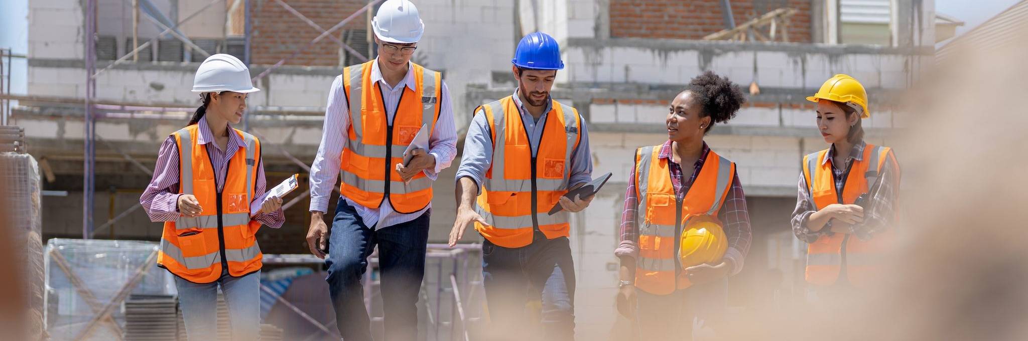 Commercial builders walking a job site