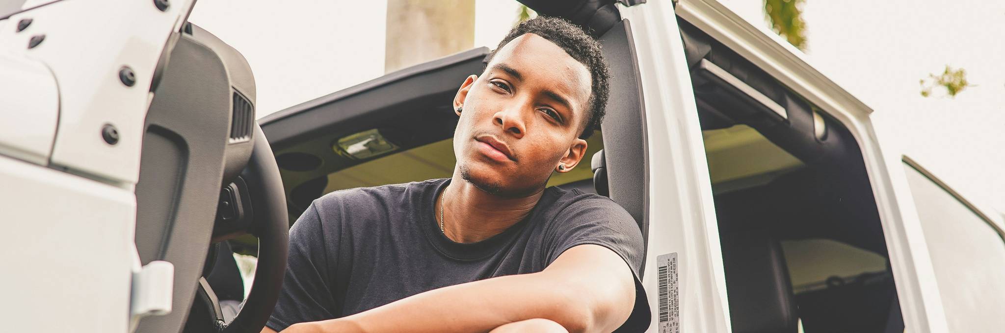 young driver in jeep