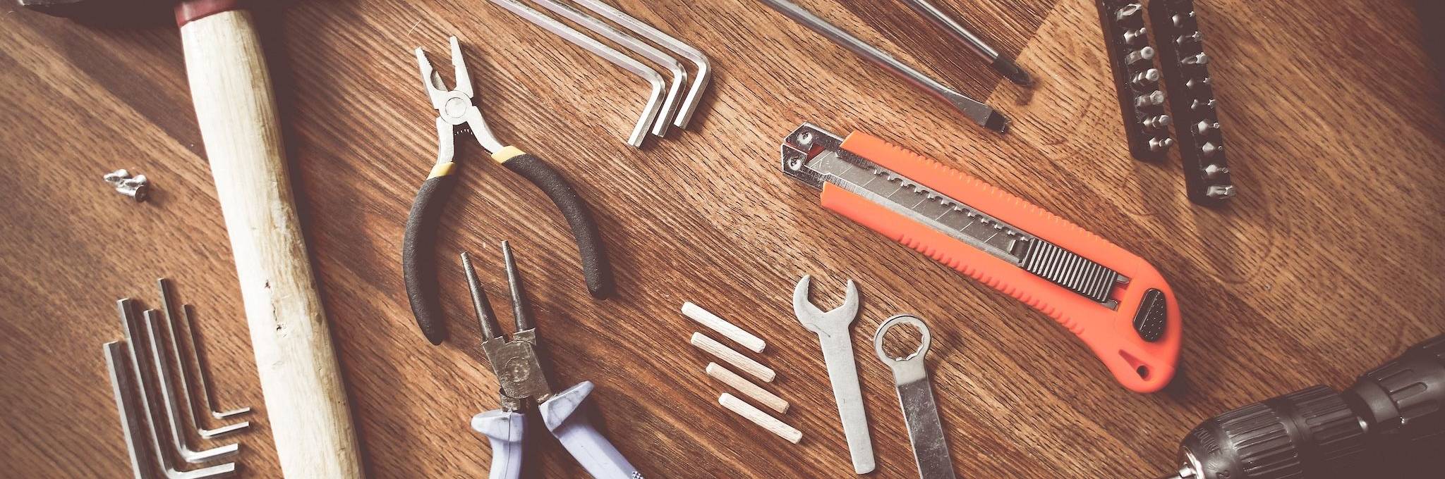 Assorted tools shown for a contractor